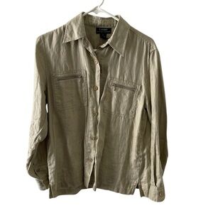 Ralph Lauren Women’s Linen Zip Pocket Shirt Vintage Button Down Size S